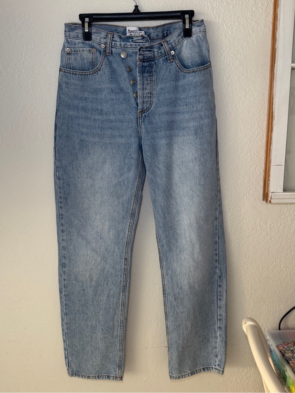 Princess Polly Light Wash High Rise Button Fly Mom Baggy Jeans Size 2 EU 34